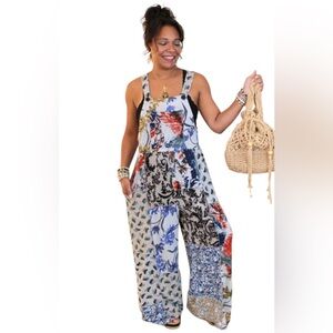 Boho Patchwork Festival Jumpsuit Hippie Wide Leg Overalls Cottage Gypsy Fairy